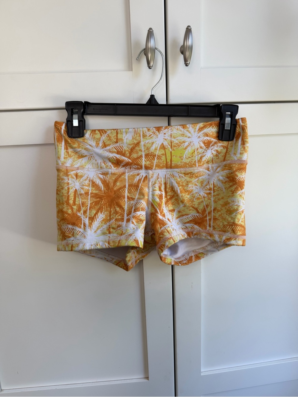Fleo Yellow & White Palm-Print Bike Shorts